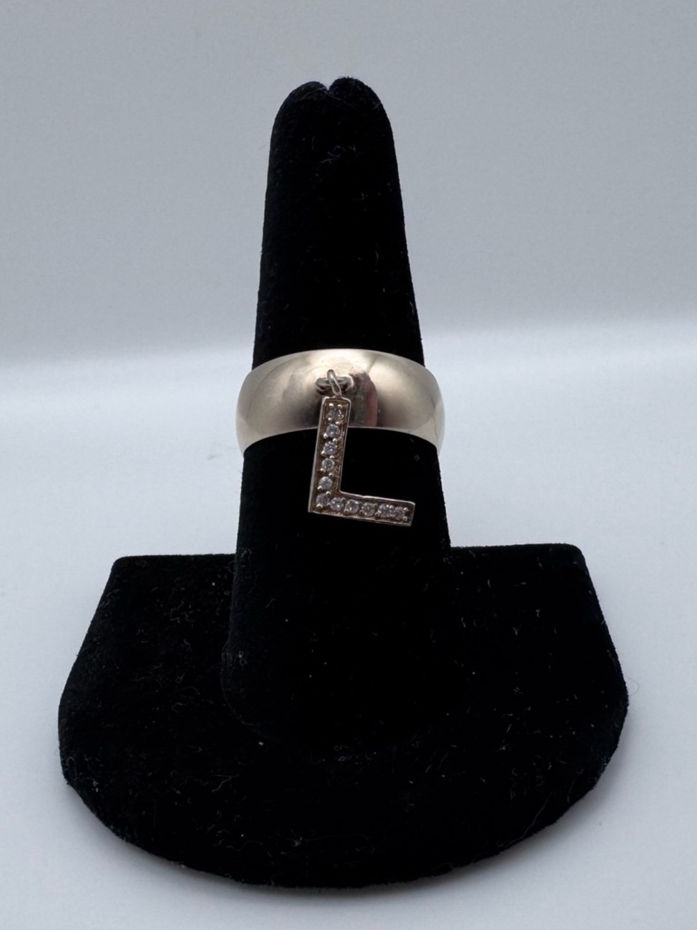Gold 925 Sterling Silver “L” Initial Dangle Ring Size 7.75